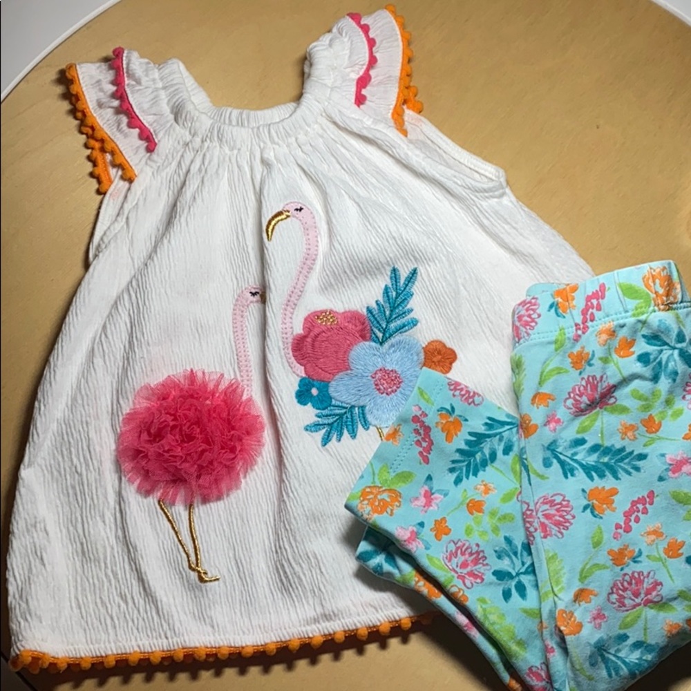 Mud pie floral Hawaiian golden stitched flamingo